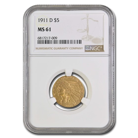 1911-D $5 Indian Gold Half Eagle MS-61 NGC 1911-D $5 Indian Gold Half Eagle MS-61 NGC